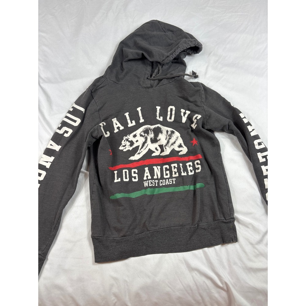 On Fire Cali Love Los Angeles Hoodie Kids Small Charcoal Gray Bear Graphic S
